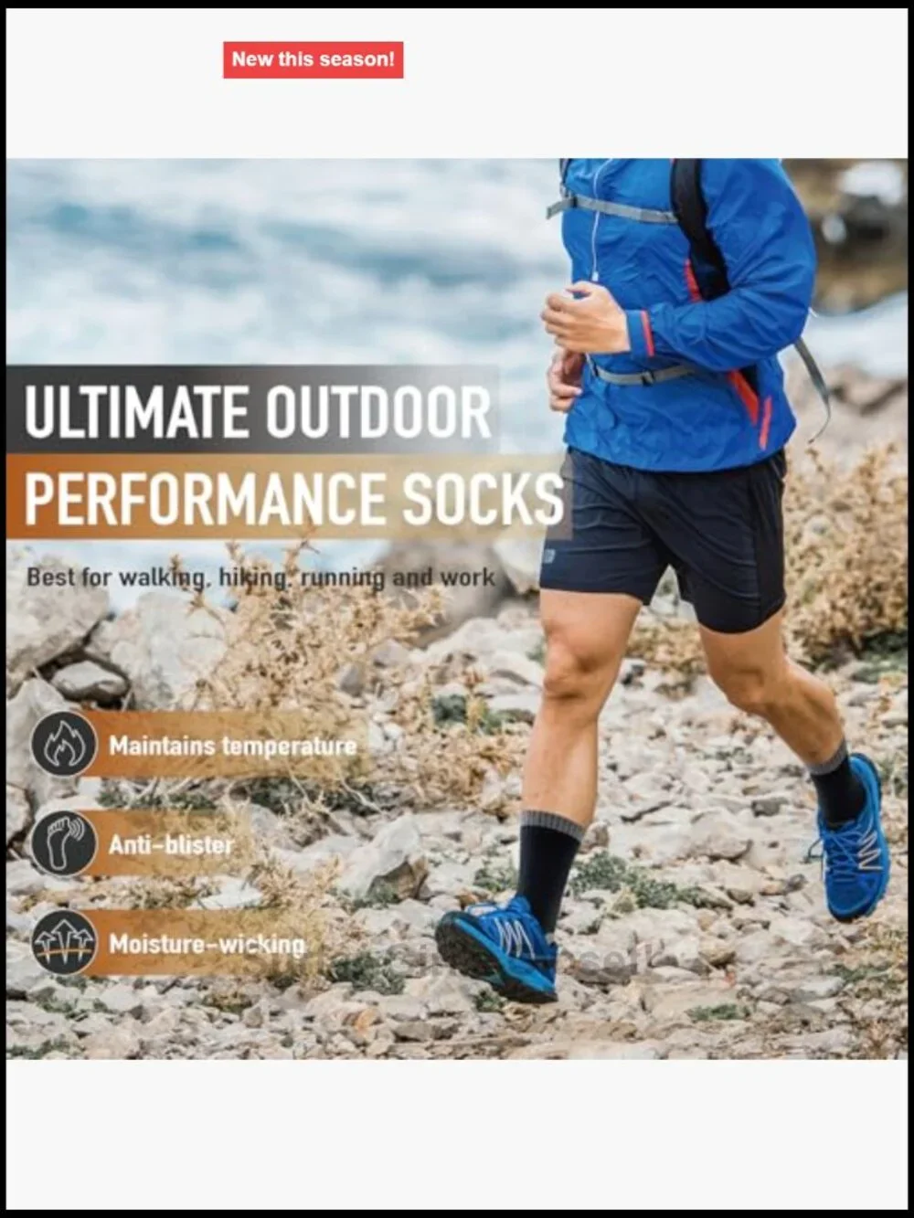 Merino Wool Hiking Crew Socks Thick Cushioned Anti-Blister Moisture-Wicking